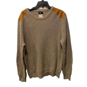 J. Crew Woodsman Men's XL Knit Sweater Shoulder Patches Cotton Crewneck Brown
